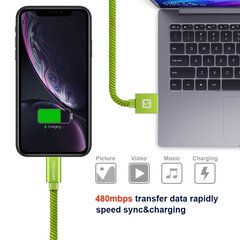 Swissten Textile Fast Charge 3A Lighthing (MD818ZM/A) Data and Charging Cable 2m Green hinta ja tiedot | Kaapelit ja adapterit | hobbyhall.fi