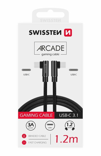 Swissten L Type Textile Universal Quick Charge 3.1 USB-C - USB-C data- ja latauskaapeli 1,2 m musta