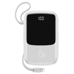 Varavirtalähde Baseus Q Pow 10000mAh, 3A, 15W, 2x USB/ USB Type C + Lightning, valkoinen hinta ja tiedot | Varavirtalähteet | hobbyhall.fi