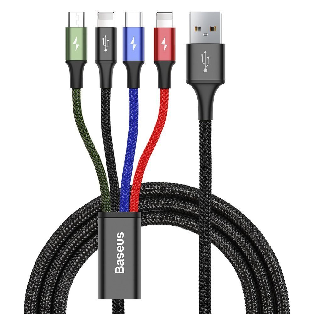 USB kaapeli Baseus 2X Valaistus/USB Tyyppi C/Micro USB 3.5A 1.2m, musta hinta ja tiedot | Puhelinkaapelit | hobbyhall.fi