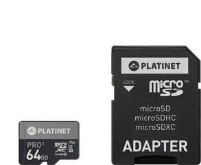 Platinet PMMSDX64UIII Micro SD atminties kortelė, 64 GB hinta ja tiedot | Puhelimen muistikortit | hobbyhall.fi