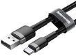 USB-kaapeli Baseus Cafule Type-C 1,0m 3A harmaa-musta CATKLF-BG1 hinta ja tiedot | Puhelinkaapelit | hobbyhall.fi