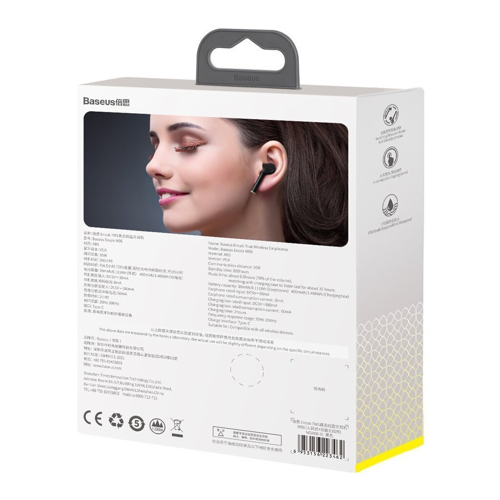 Baseus W06 täysin langattomat in-ear kuulokkeet, musta hinta ja tiedot | Kuulokkeet | hobbyhall.fi