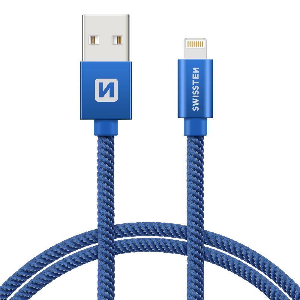 Swissten Textile Fast Charge 3A Lighthing (MD818ZM/A) Data and Charging Cable 2m Blue hinta ja tiedot | Kaapelit ja adapterit | hobbyhall.fi