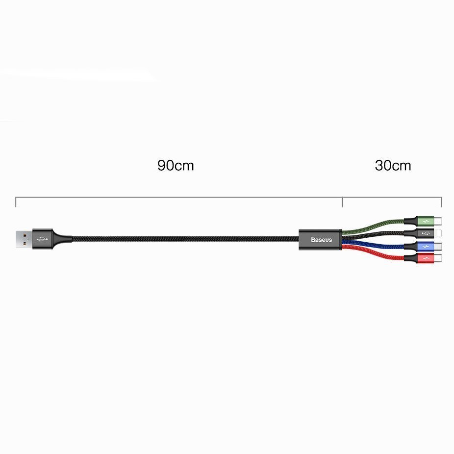 Kaapeli Baseus Lightning / 2X USB Type C / Micro USB nailonpunos 3,5A 1,2m, musta hinta ja tiedot | Puhelinkaapelit | hobbyhall.fi