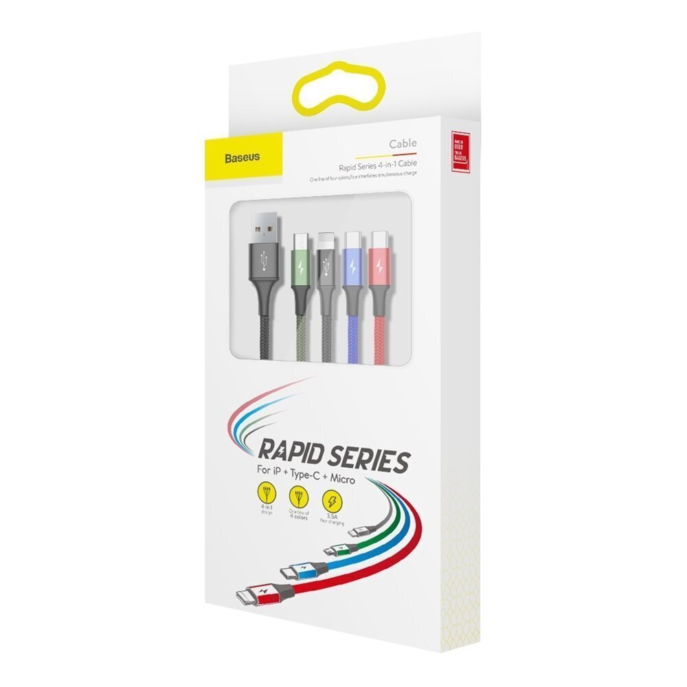 Kaapeli Baseus Lightning / 2X USB Type C / Micro USB nailonpunos 3,5A 1,2m, musta hinta ja tiedot | Puhelinkaapelit | hobbyhall.fi