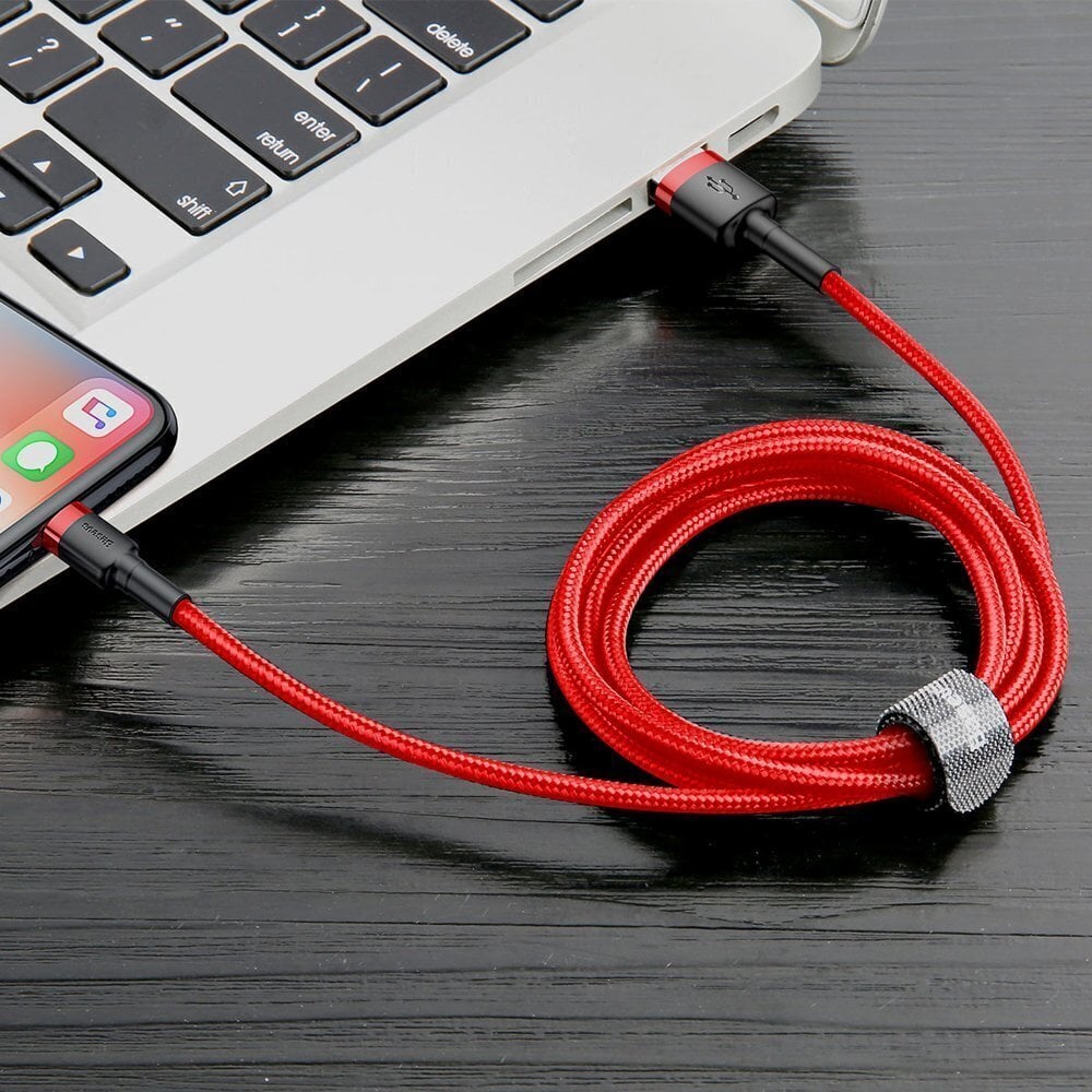 Kaapeli Baseus USB Kestävä Nylon punottu lanka Usb/Lightning Qc3.0 2A 3m, punainen CALKLF-R09 hinta ja tiedot | Puhelinkaapelit | hobbyhall.fi