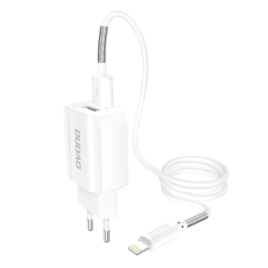 Puhelimen laturi Udao 2X USB EU 5V / 2.4A + Lightning kaapeli, valkoinen hinta ja tiedot | Puhelimen laturit | hobbyhall.fi