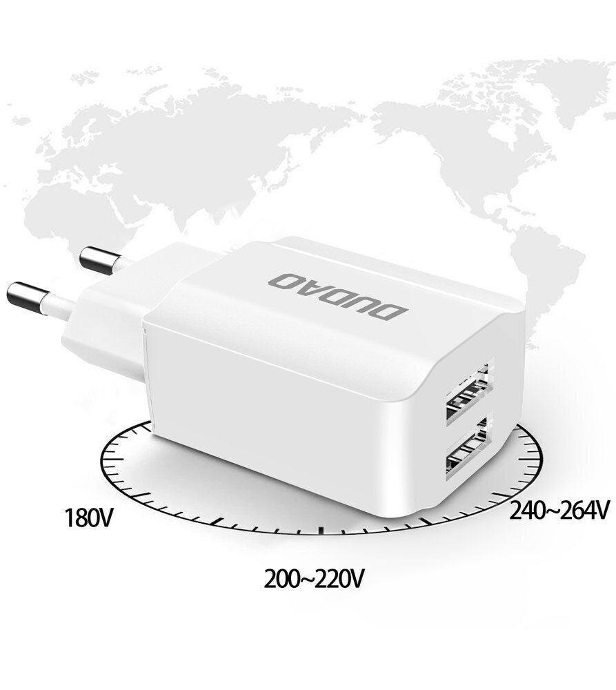 Puhelimen laturi Udao 2X USB EU 5V / 2.4A + Lightning kaapeli, valkoinen hinta ja tiedot | Puhelimen laturit | hobbyhall.fi