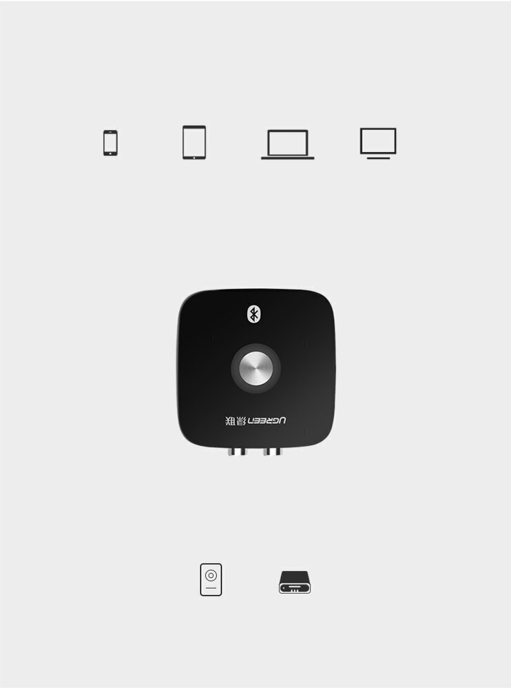 Ugreen CM106 Bluetooth-sovitin 2x RCA, 3,5mm, aptX, musta hinta ja tiedot | Adapterit | hobbyhall.fi