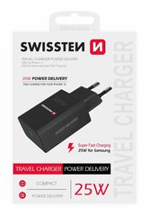 Swissten Premium 25 W matkalaturi USB-C PD 3.0, musta hinta ja tiedot | Puhelimen laturit | hobbyhall.fi