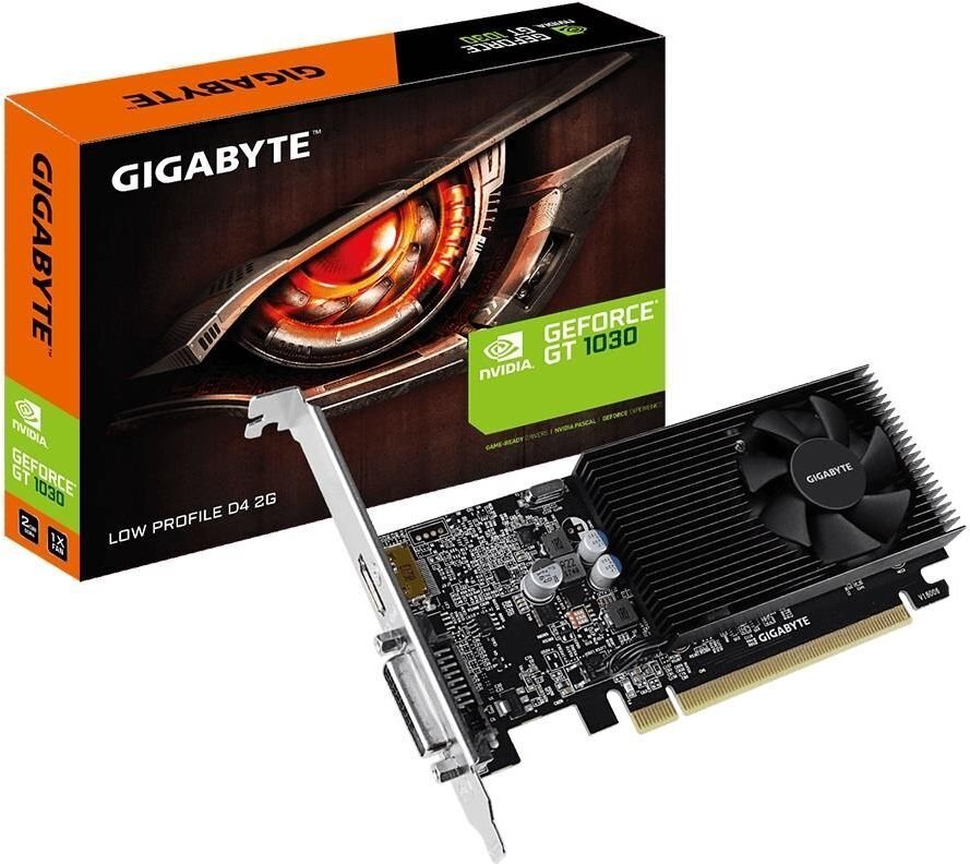 Gigabyte GeForce GT1030 Low Profile D4 2GB GDDR4 64bit DVI+2xHDMI (GV-N1030D4-2GL) hinta ja tiedot | Näytönohjaimet | hobbyhall.fi