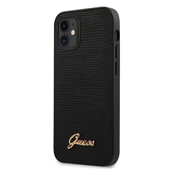 Guess GUHCP12SPCUMLLIBK Lizard Hard back cover case for Apple iPhone 12 mini Black hinta ja tiedot | Puhelimen kuoret ja kotelot | hobbyhall.fi