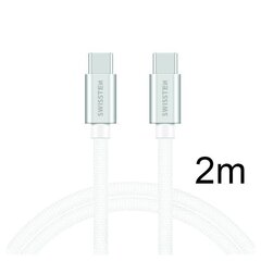 Swissten Textile Universal Quick Charge 3.0 USB-C to USB-C Data and Charging Cable 2m Silver hinta ja tiedot | Puhelinkaapelit | hobbyhall.fi