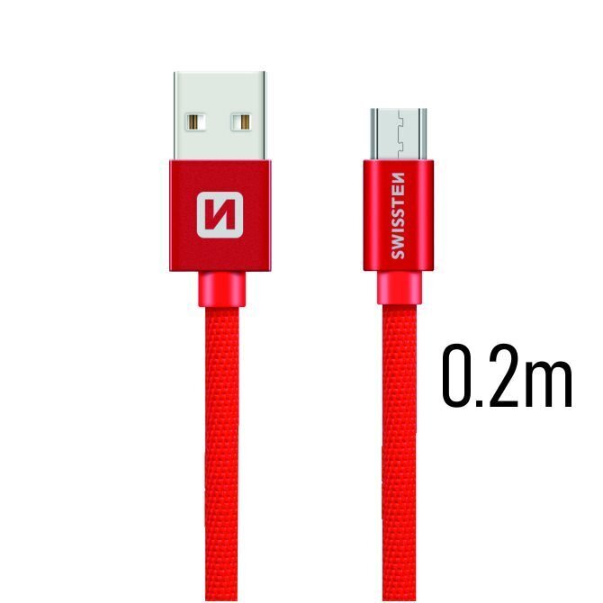 Swissten Textile Quick Charge Universal Micro USB Data and Charging Cable 0.2m Red hinta ja tiedot | Puhelinkaapelit | hobbyhall.fi