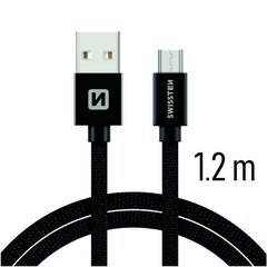 Swissten Textile Quick Charge Universal Micro USB Data and Charging Cable 1.2m Black hinta ja tiedot | Puhelinkaapelit | hobbyhall.fi