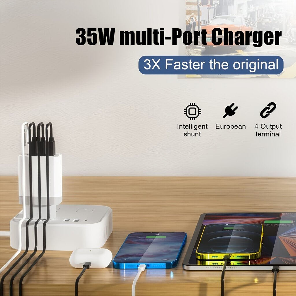 35W USB C pikalaturi, 3-porttinen EU-adapteri hinta ja tiedot | Puhelimen laturit | hobbyhall.fi