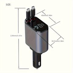 Type-C-puhelimen autolaturi 4-in-1, kaksoisportti USB PD pikalatausadapteri jännitenäytöllä. hinta ja tiedot | Puhelimen laturit | hobbyhall.fi