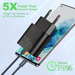 25W USB-C Seinälaturi, Supernopea Latauslaite IPhone, Samsungille, Kaapeli Ei Mukana, Musta hinta ja tiedot | Puhelimen laturit | hobbyhall.fi