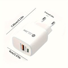 20W USB A+C Pikalaturi ja 201.17cm Nylonpunottu Type C Kaapeli, Eurooppa Plug Matkalaturi iPhone 15, Samsung - Valkoinen hinta ja tiedot | Puhelimen laturit | hobbyhall.fi