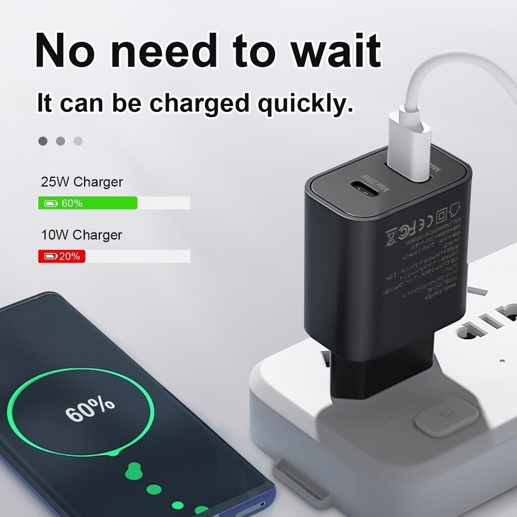 Kaksoisporttinen Nopea Laturiadapteri, 25W USB-C ja 18W USB-A hinta ja tiedot | Puhelimen laturit | hobbyhall.fi