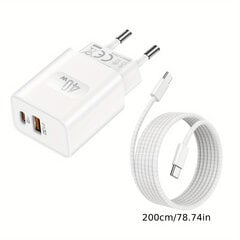 40W Kaksipaikkainen USB-C Seinälaturi PD 3.0 &amp; QC 4.0, Nopea Latausadapteri, 2M Nailonipunoskaapeli Samsung/IPhone 15/iPad varten hinta ja tiedot | Puhelimen laturit | hobbyhall.fi