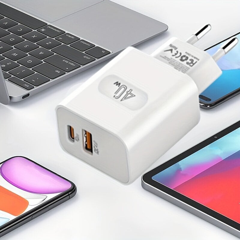 HengYe Kaksoisportti Seinä Laturi, USB-C ja QC Nopea Lataus Adapteri hinta ja tiedot | Puhelimen laturit | hobbyhall.fi