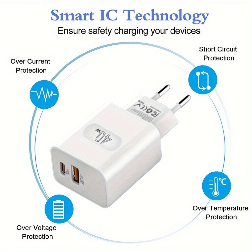 HengYe Kaksoisportti Seinä Laturi, USB-C ja QC Nopea Lataus Adapteri hinta ja tiedot | Puhelimen laturit | hobbyhall.fi