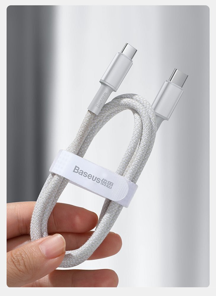 Baseus USB-C - USB-C-kaapeli, 100 W, 5 A, 1 m, valkoinen (CATGD-02) hinta ja tiedot | Puhelinkaapelit | hobbyhall.fi