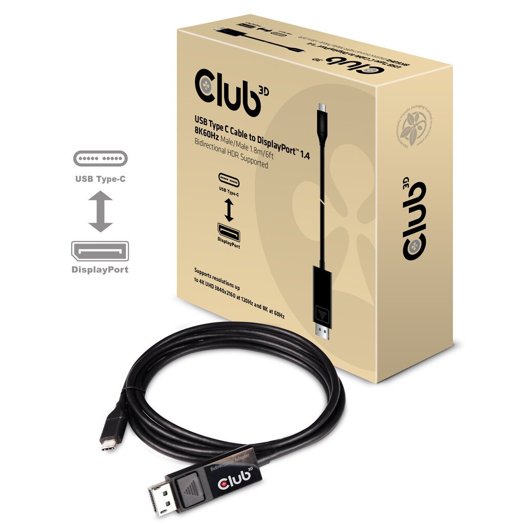 Cable Club 3D TypC 3.1->DP1.4 8K 60Hz St./St. 1,8m hinta ja tiedot | Kaapelit ja adapterit | hobbyhall.fi