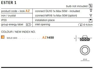 Kattovalaisin Azzardo Ester 1 Gold hinta ja tiedot | Upotettavat valaisimet ja LED-valaisimet | hobbyhall.fi