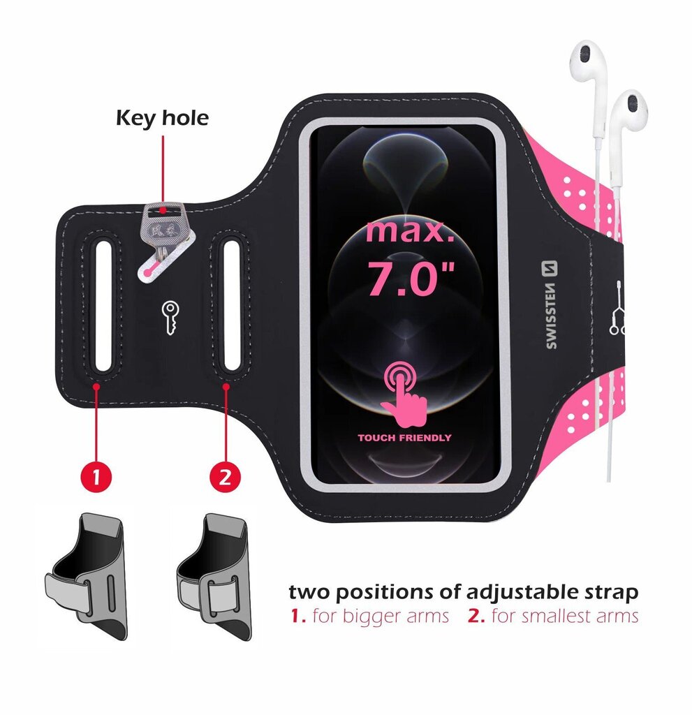 Swissten Armbag Case for phones up to 7 inches Pink hinta ja tiedot | Puhelintelineet | hobbyhall.fi