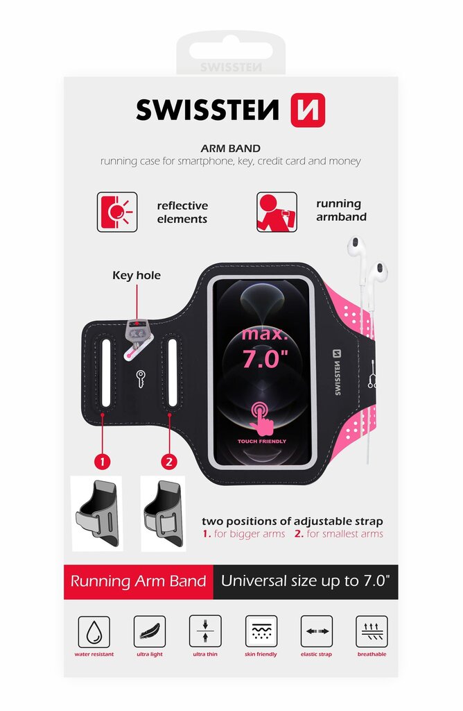 Swissten Armbag Case for phones up to 7 inches Pink hinta ja tiedot | Puhelintelineet | hobbyhall.fi