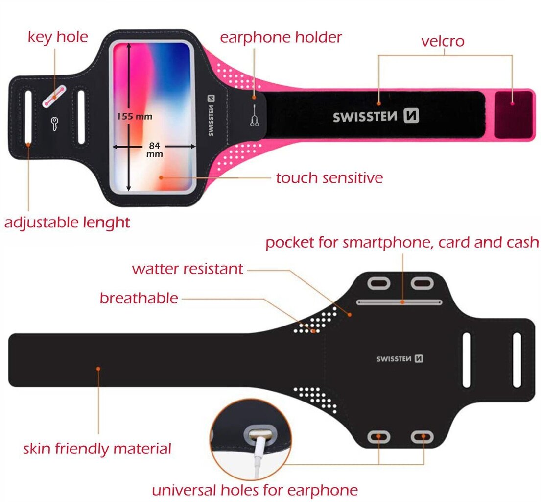 Swissten Armbag Case for phones up to 7 inches Pink hinta ja tiedot | Puhelintelineet | hobbyhall.fi