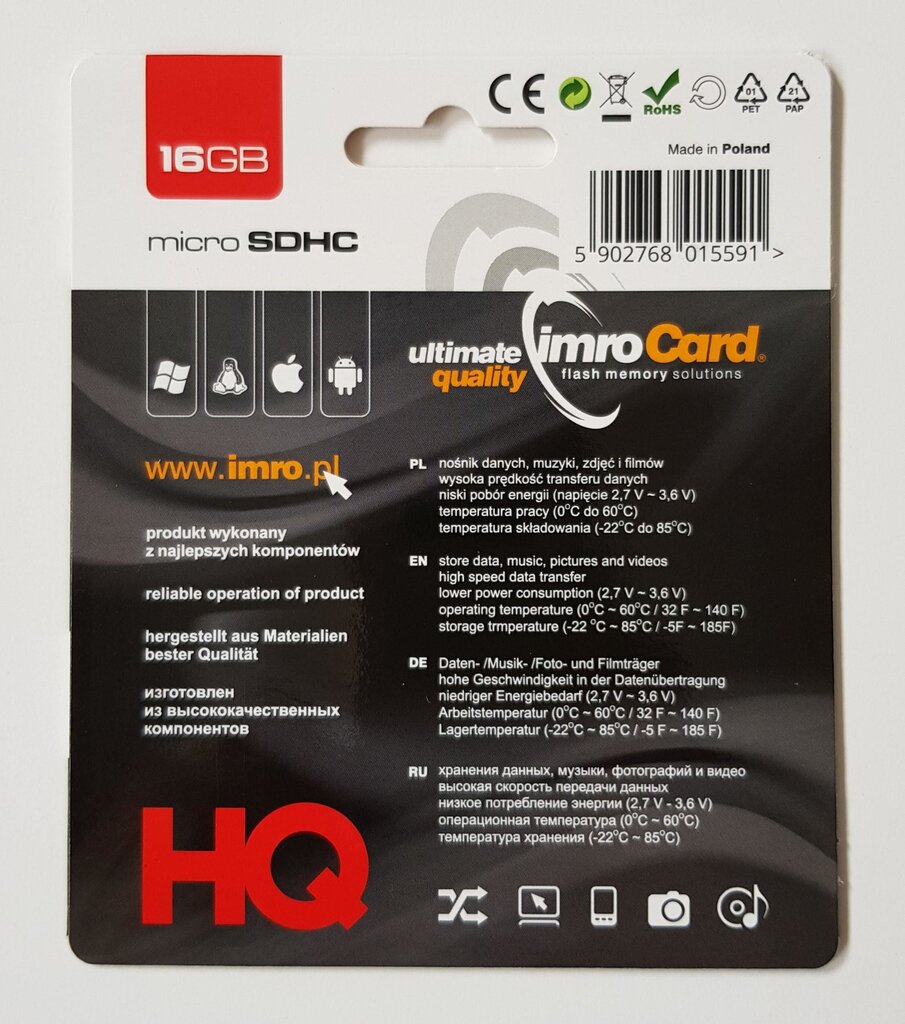 Kortti IMRO 4, 16GB hinta ja tiedot | Puhelimen muistikortit | hobbyhall.fi