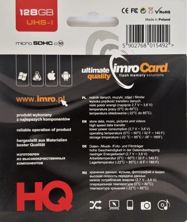 Imro 10, 128 Gt, UHS-I ADP hinta ja tiedot | Puhelimen muistikortit | hobbyhall.fi