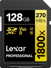 Lexar muistikortti SDXC 128GB Professional 1800x UHS II U3 V60 hinta ja tiedot | Lexar Puhelimet, älylaitteet ja kamerat | hobbyhall.fi
