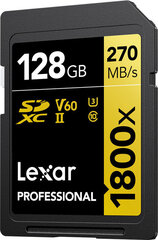 Lexar muistikortti SDXC 128GB Professional 1800x UHS II U3 V60 hinta ja tiedot | Kameran muistikortit | hobbyhall.fi