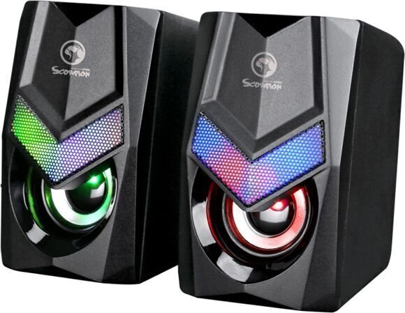 "marvo speakers sg-118, 2.0, 6 wattia, musta, äänenvoimakkuuden säätö, pelaaminen, 150 hz-20 khz, rgb-taustavalo hinta ja tiedot | Kaiuttimet | hobbyhall.fi