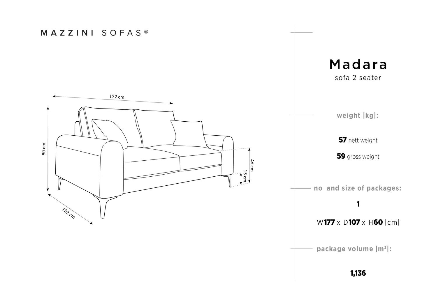 Kahden istuttava sohva Mazzini Sofas Madara, veluuri, beige/kultainen hinta ja tiedot | Sohvat ja vuodesohvat | hobbyhall.fi