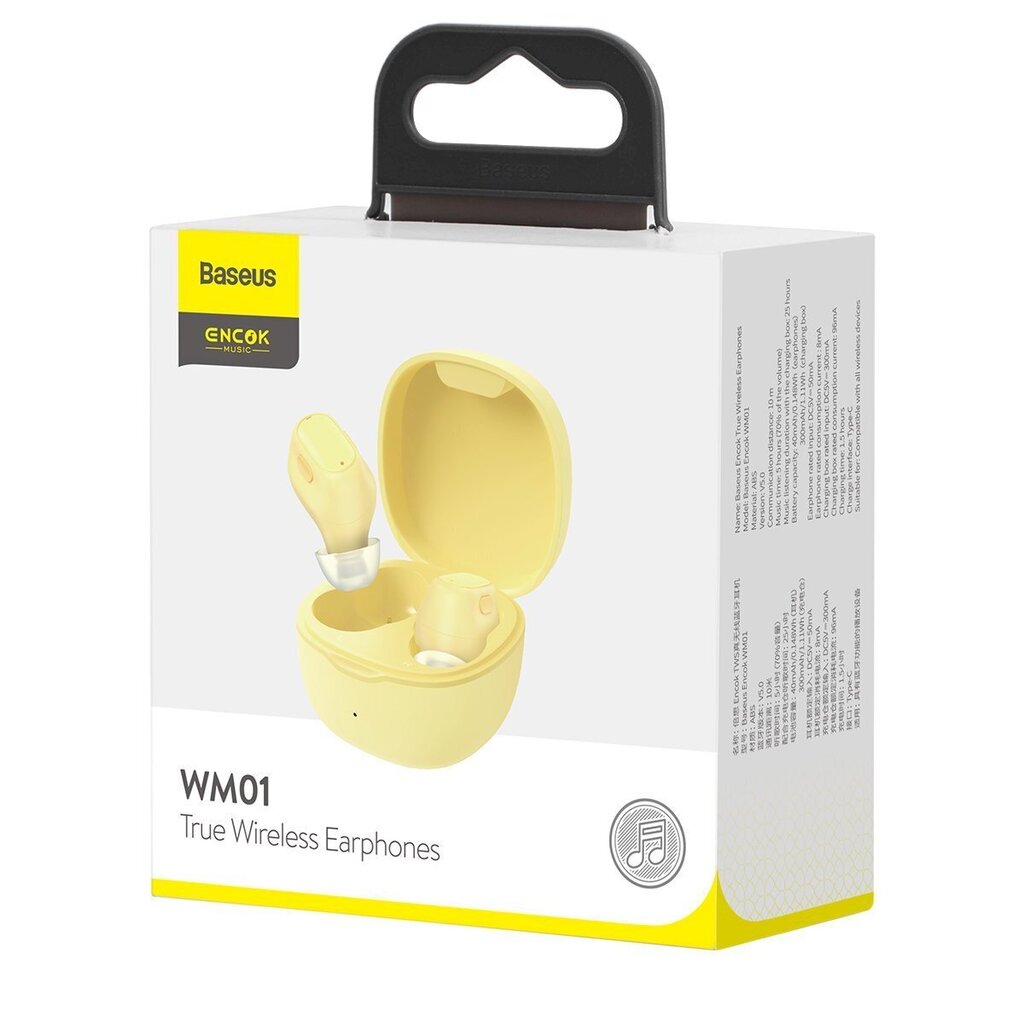 Baseus Encok WM01 Bluetooth 5.0 Yellow hinta ja tiedot | Kuulokkeet | hobbyhall.fi