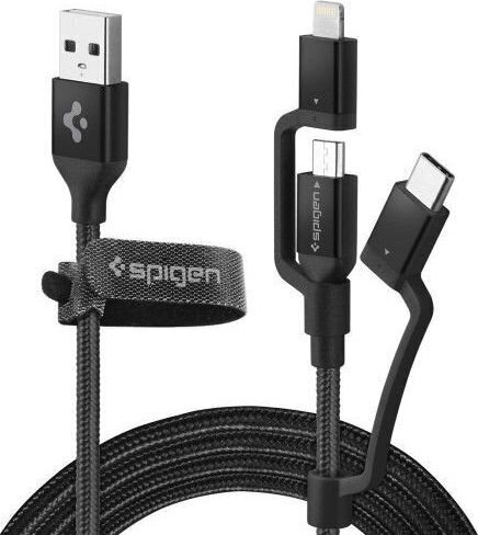 Kaapeli Spigen C10i3 3in1 Type-C & Lightning & Micro-USB, 150cm, musta. hinta ja tiedot | Puhelinkaapelit | hobbyhall.fi