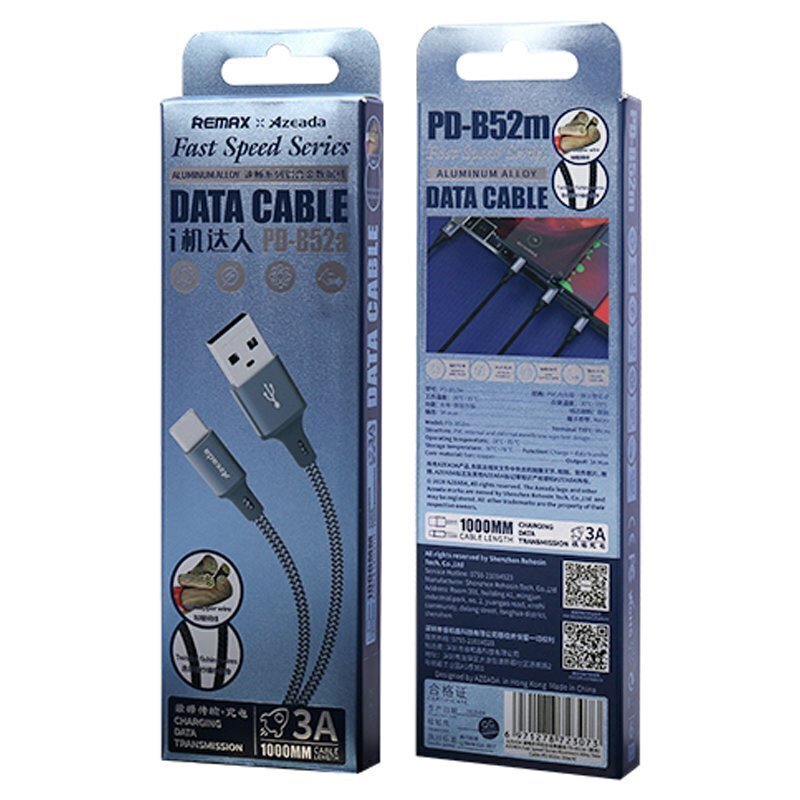 Proda Azeada -sarjan USB-datakaapeli - C-tyyppi USB 3A 1m harmaa (PD-B52a) hinta ja tiedot | Puhelinkaapelit | hobbyhall.fi