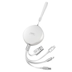 REMAX Sury litteä sisäänvedettävä 3in1 datalatauskaapeli USB - USB Type C / Lightning / micro USB 2.1 A 1 m valkoinen (RC-185th) hinta ja tiedot | Puhelinkaapelit | hobbyhall.fi