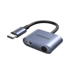 Ugreen audioadapteri C-tyyppi USB (urosliitäntä) - C-tyypin USB PD QC (naarasliitäntä) + 3,5 mm Mini Plug (naarasliitäntä) harmaa (CM231) hinta ja tiedot | Puhelinkaapelit | hobbyhall.fi