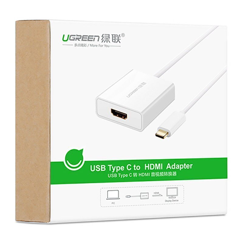 Ugreen USB Type C (urosliitäntä) - HDMI (naarasliitäntä) -sovitin valkoinen (40273) hinta ja tiedot | Puhelinkaapelit | hobbyhall.fi