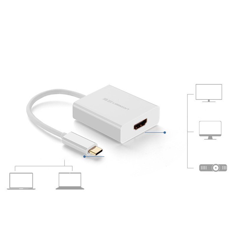 Ugreen USB Type C (urosliitäntä) - HDMI (naarasliitäntä) -sovitin valkoinen (40273) hinta ja tiedot | Puhelinkaapelit | hobbyhall.fi