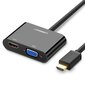 Ugreen mini HDMI (uros) - VGA (naaras) / HDMI (naaras) + minipistoke 3,5 mm (naaras) sovitin musta (CM101) hinta ja tiedot | Puhelinkaapelit | hobbyhall.fi
