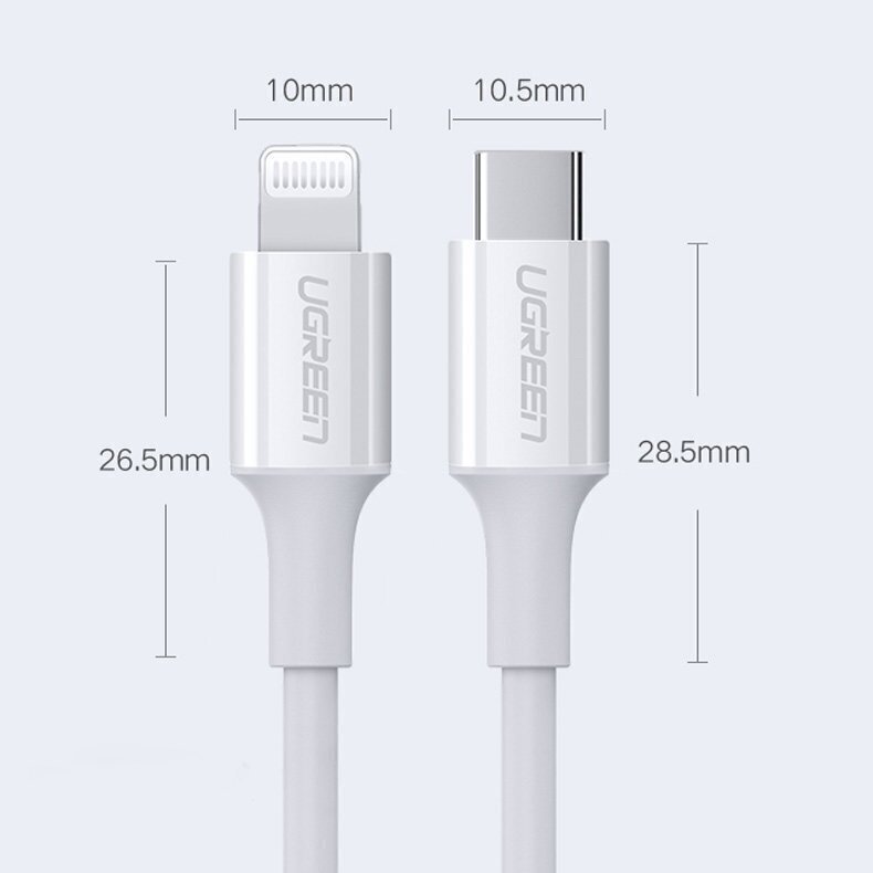Ugreen MFi-sertifioitu USB-C-Lightning-kaapeli, 3 A, 1,5 m, valkoinen (US171) hinta ja tiedot | Puhelinkaapelit | hobbyhall.fi