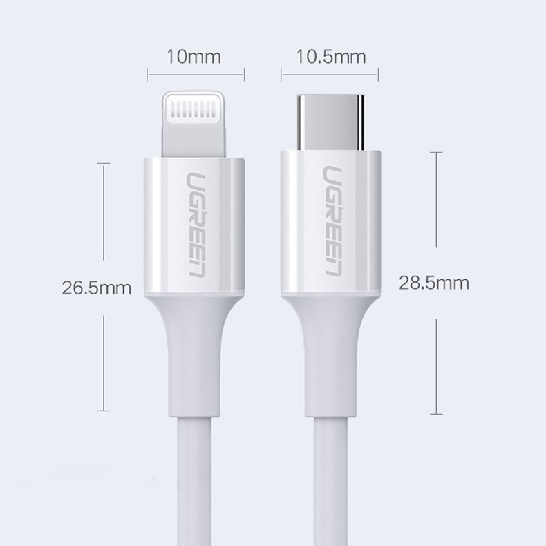 Ugreen USB C–Lightning Kaapeli, 3 A ,0,25 m, valkoinen (US171) hinta ja tiedot | Puhelinkaapelit | hobbyhall.fi